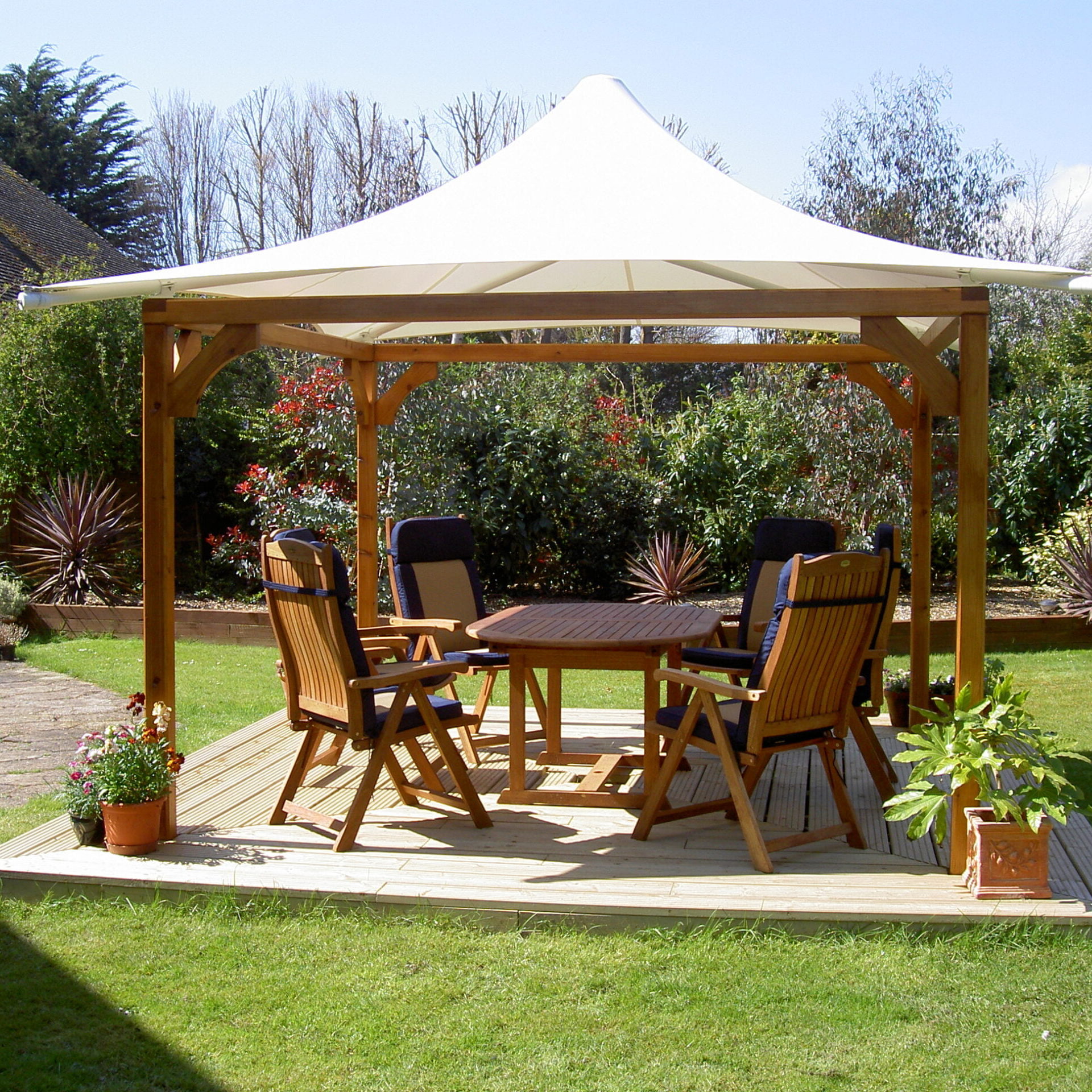 Amberley Tensile Fabric Conic Timber Gazebo